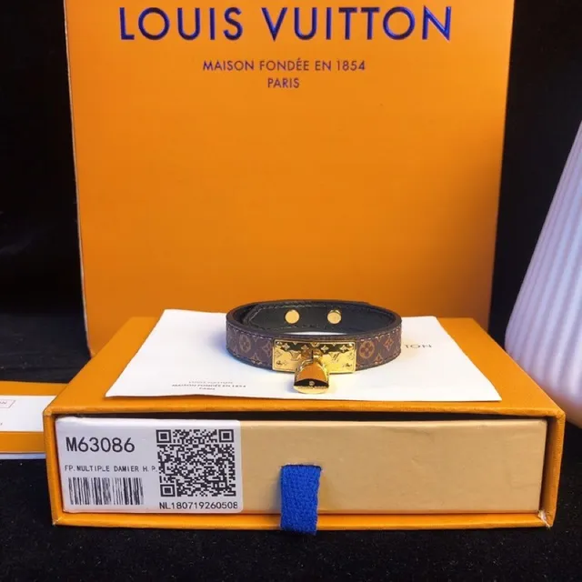 Louis Vuitton Locky marrón dorado Monogram canvas Padlock cinturón de cuero 6