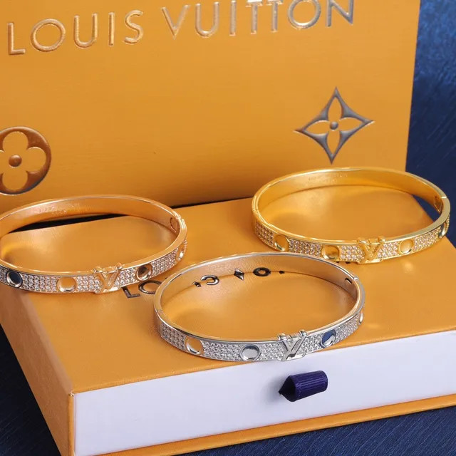 Louis Vuitton LV سوار ذهب فضة Pavé-Set مركز النقشة سوار 3