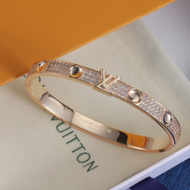 Louis Vuitton LV سوار ذهب فضة Pavé-Set مركز النقشة سوار 4