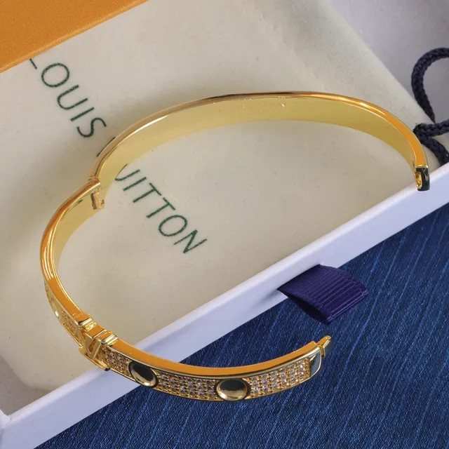 Louis Vuitton LV سوار ذهب فضة Pavé-Set مركز النقشة سوار 5