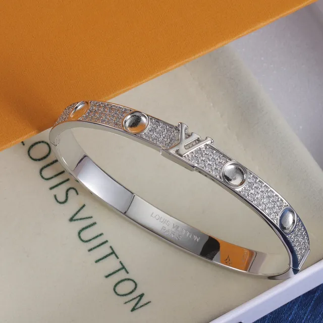 Louis Vuitton LV سوار ذهب فضة Pavé-Set مركز النقشة سوار 6