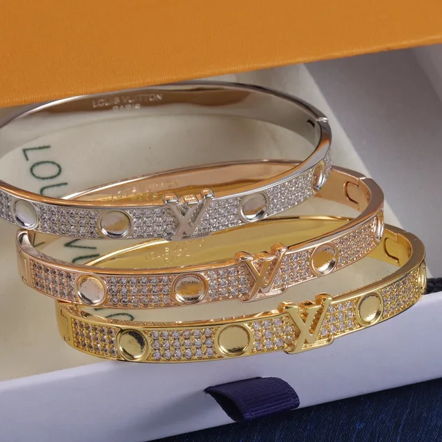 Louis Vuitton LV سوار ذهب فضة Pavé-Set مركز النقشة سوار 7