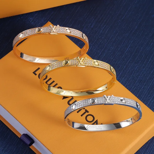 Louis Vuitton LV سوار ذهب فضة Pavé-Set مركز النقشة سوار 8