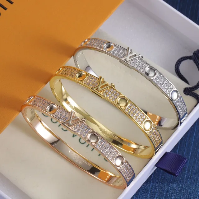 Louis Vuitton LV سوار ذهب فضة Pavé-Set مركز النقشة سوار 9