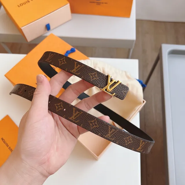 Louis Vuitton LV Belt Brown Black Narrow Strap Monogram Canvas Leather Belt 4