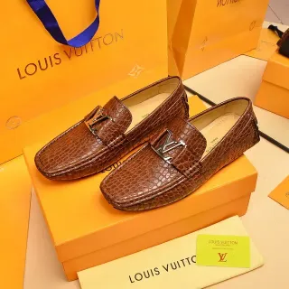 Louis Vuitton LV Mocasín Marrón Cuero con Efecto de Cocodrilo con Hebilla