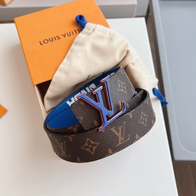 Louis Vuitton LV Initiales Monogram Canvas and Blue Leather Belt 9
