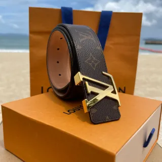 Louis Vuitton LV Initiales Monogram Canvas Gold-Tone Buckle Leather Belt