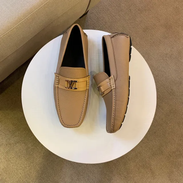 Louis Vuitton LV Loafer Tan Beige Pebbled Leather Loafers 2