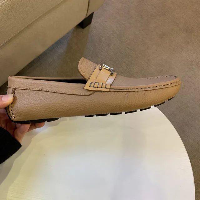 Louis Vuitton LV Loafer Tan Beige Pebbled Leather Loafers 4