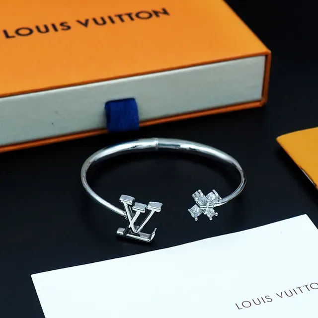Louis Vuitton LV Monogram and Crystal Cross Open Bangle Bracelet 2