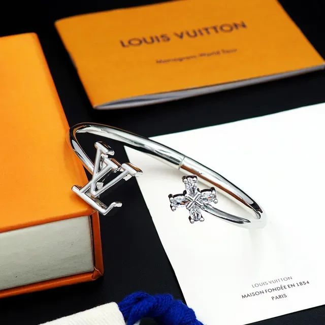 Louis Vuitton LV Monogram and Crystal Cross Open Bangle Bracelet 3