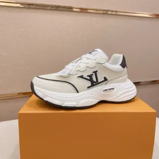Louis Vuitton LV Trainer Beige Black Midsole Mesh And Leather Upper Chunky Sneakers