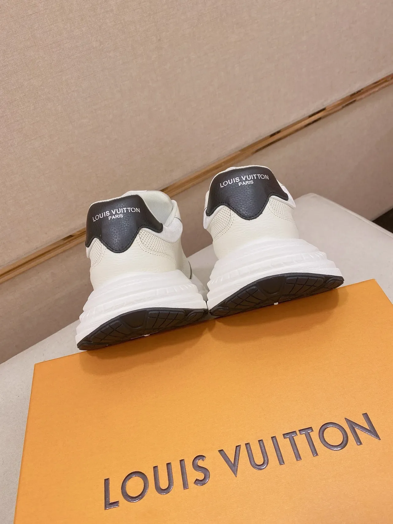 Louis Vuitton LV Trainer Beige Black Midsole Mesh And Leather Upper Chunky Sneakers 2