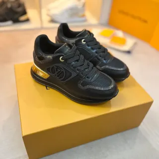 Louis Vuitton LV Trainer Negros Dorados Monogramados Panel Lateral Tacón Zapatillas Lifestyle