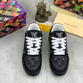 Louis Vuitton LV Trainer Preto Monogram Denim Estilo de vida Sneakers