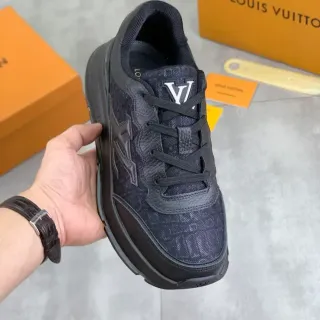 Louis Vuitton LV Trainer Black White Monogrammed Tongue Embossed Side Logo Chunky Sneakers