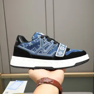 Louis Vuitton LV Trainer Tênis Lifestyle Azul Preto Denim Monograma Upper Oversized Molded Logo
