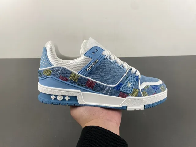 Louis Vuitton LV Trainer Blue Multicolor Denim Upper Check Pattern Lifestyle Sneakers 1