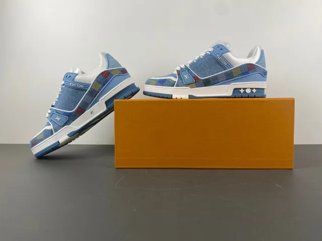 Louis Vuitton LV Trainer Blue Multicolor Denim Upper Check Pattern Lifestyle Sneakers 12