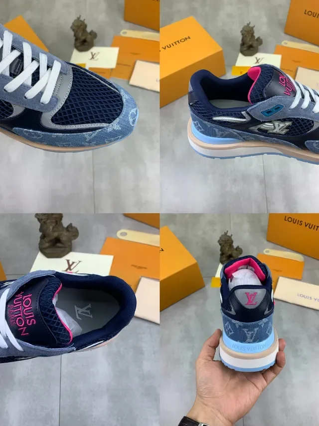 Louis Vuitton LV Trainer Zapatillas Lifestyle Azul Marino Monogram Denim Mesh Cage 5