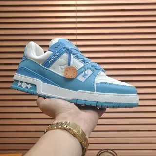 Louis Vuitton LV Trainer Blue White Partie supérieure synthétique en couches Semelle plateforme chunky Chaussures lifestyle
