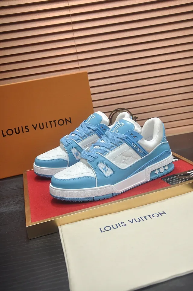 Louis Vuitton LV Trainer Blue White Layered Synthetic Upper Chunky Platform Sole Lifestyle Sneakers 4