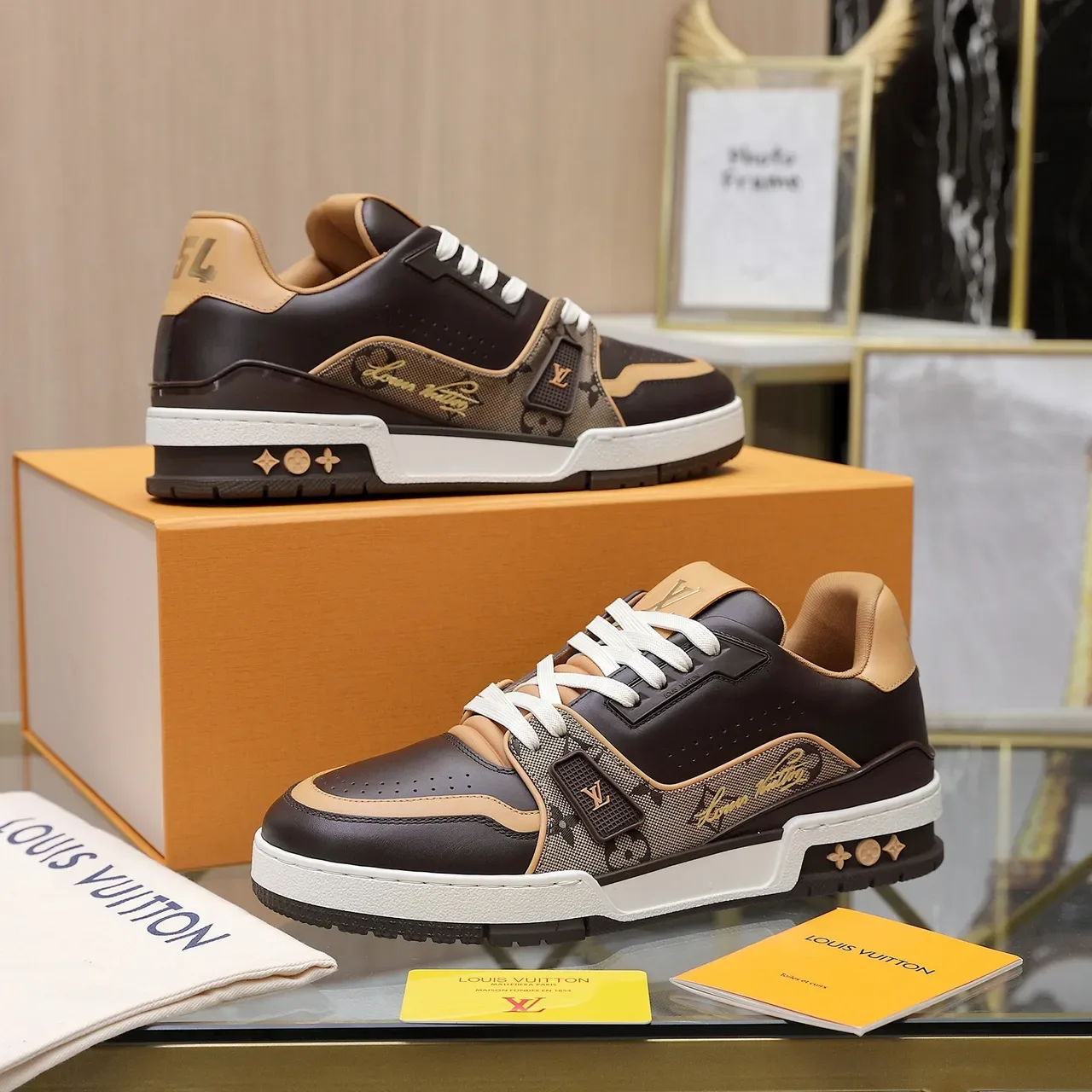 Louis Vuitton LV Trainer Brown Beige Monogram Canvas Panel Perforated Leather Overlays Lifestyle Sneakers 3