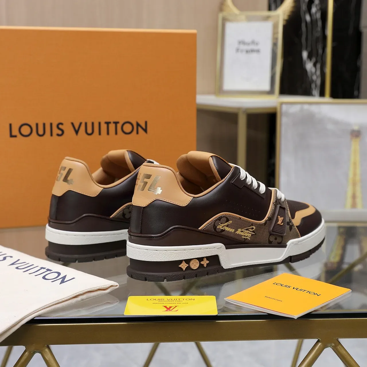 Louis Vuitton LV Trainer Brown Beige Monogram Canvas Panel Perforated Leather Overlays Lifestyle Sneakers 4