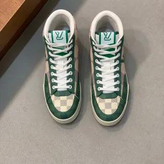 Louis Vuitton LV Trainer Verde Beige Damier Checkerboard Toe Monogram Canvas Upper Lifestyle Sneakers