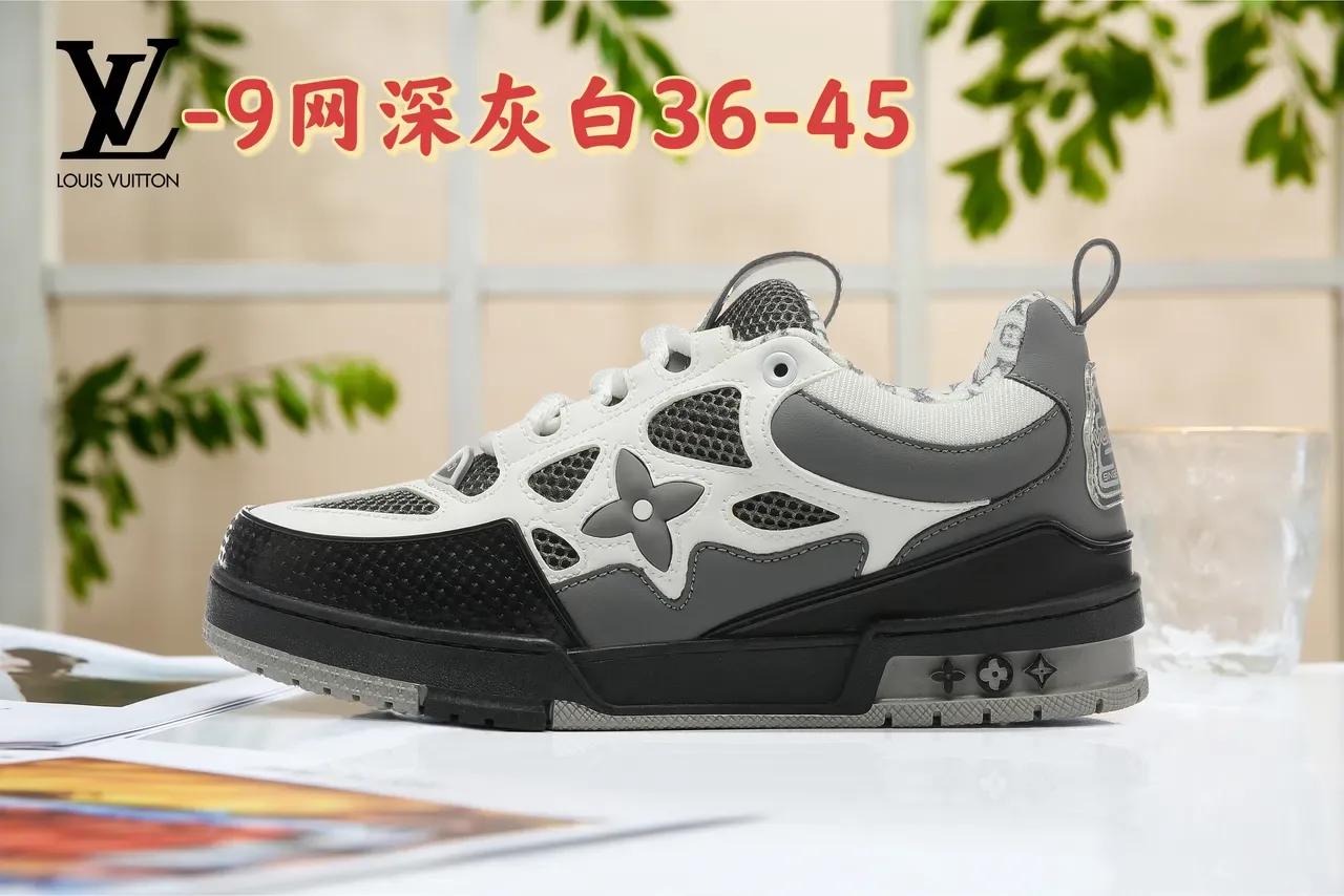 Louis Vuitton LV Trainer أخضر أبيض شكل كثيف لوحات شبكية مثقوبة حذاء نمط حياة 8