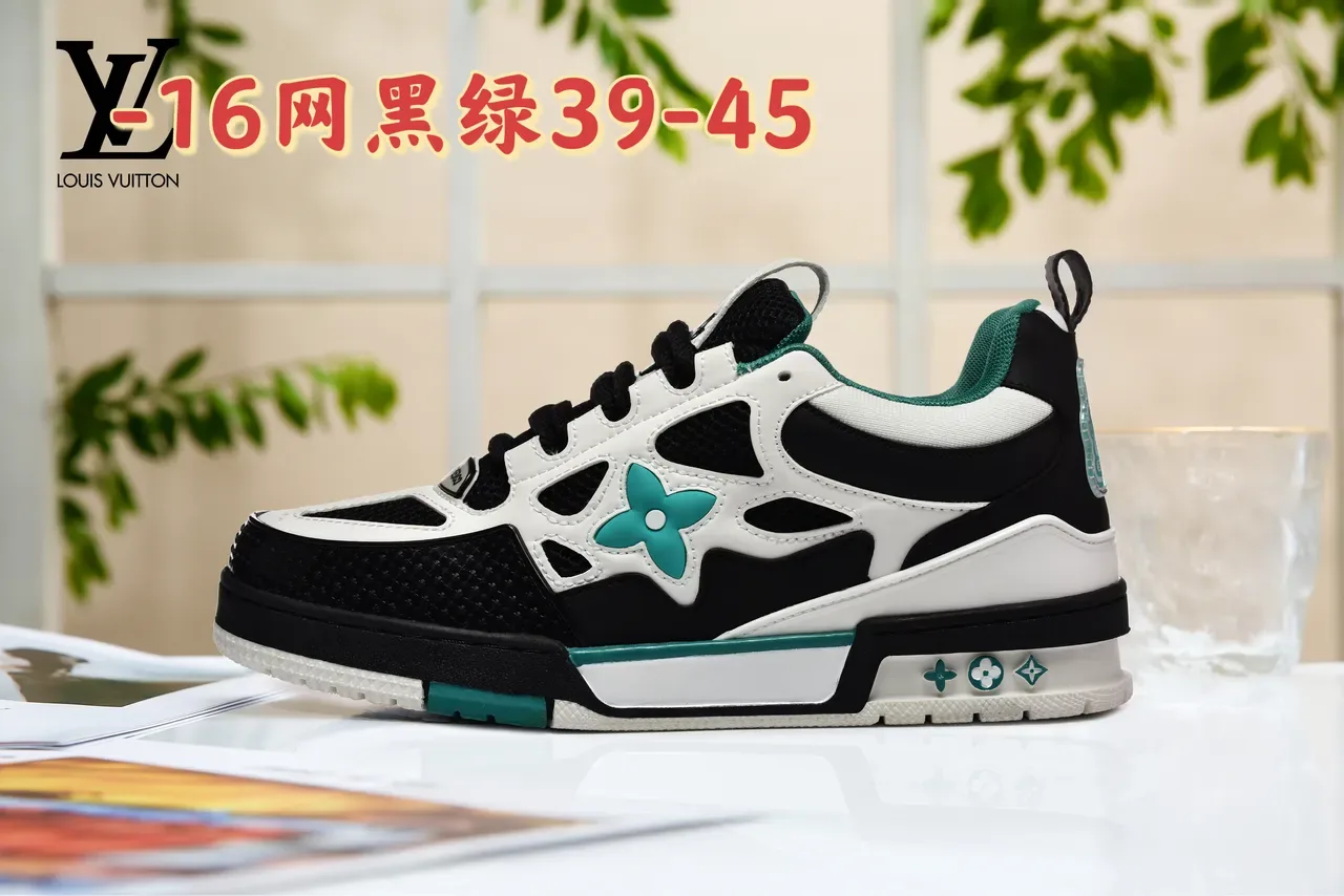 Louis Vuitton LV Trainer أخضر أبيض شكل كثيف لوحات شبكية مثقوبة حذاء نمط حياة 9