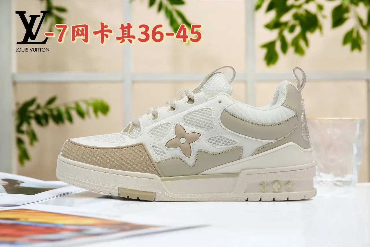 Louis Vuitton LV Trainer أخضر أبيض شكل كثيف لوحات شبكية مثقوبة حذاء نمط حياة 14