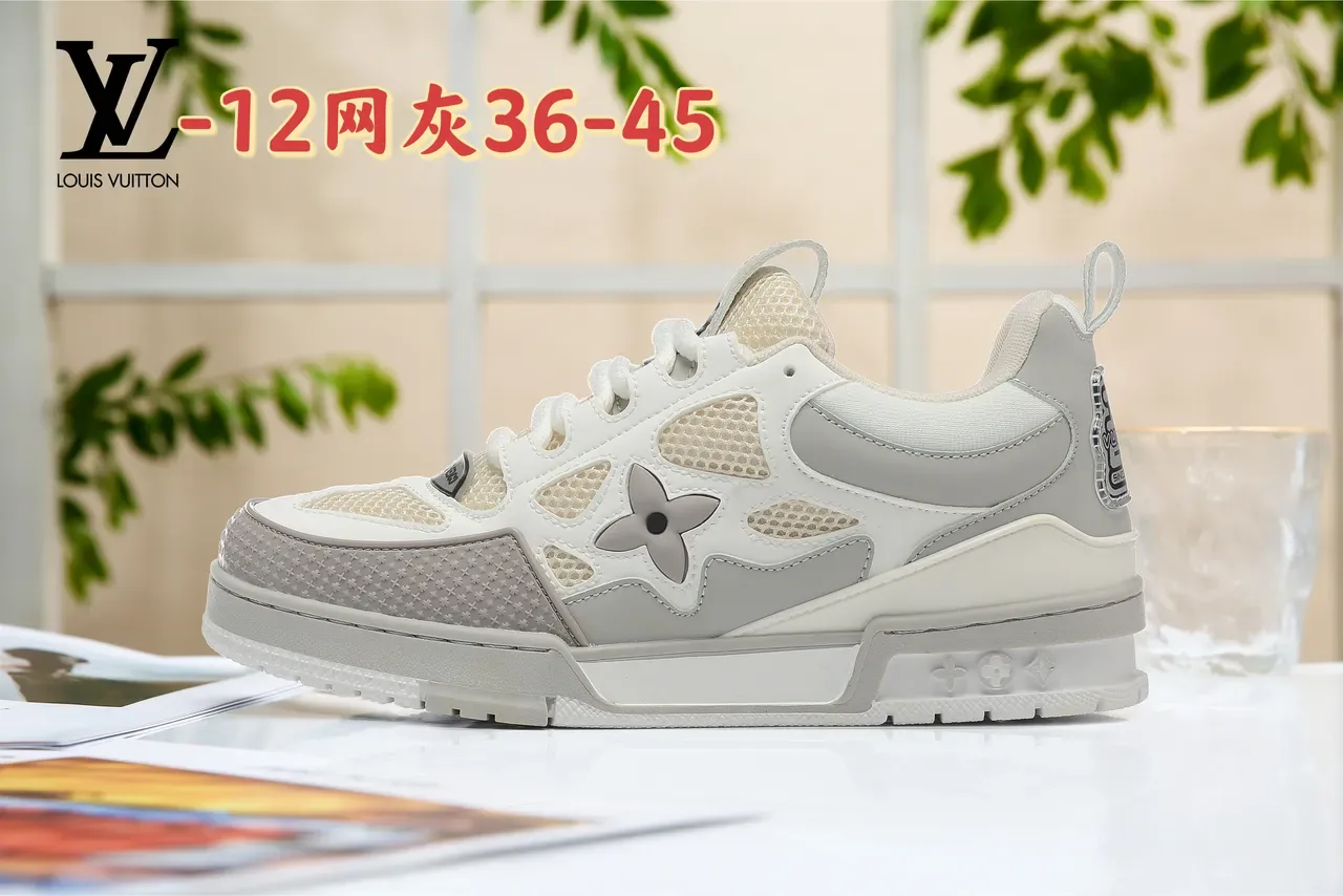 Louis Vuitton LV Trainer أخضر أبيض شكل كثيف لوحات شبكية مثقوبة حذاء نمط حياة 15