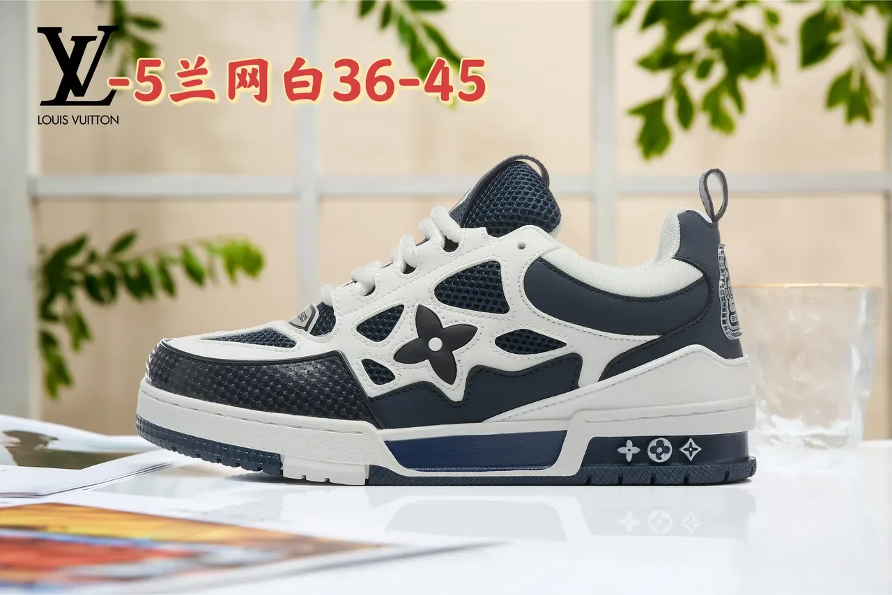 Louis Vuitton LV Trainer أخضر أبيض شكل كثيف لوحات شبكية مثقوبة حذاء نمط حياة 16