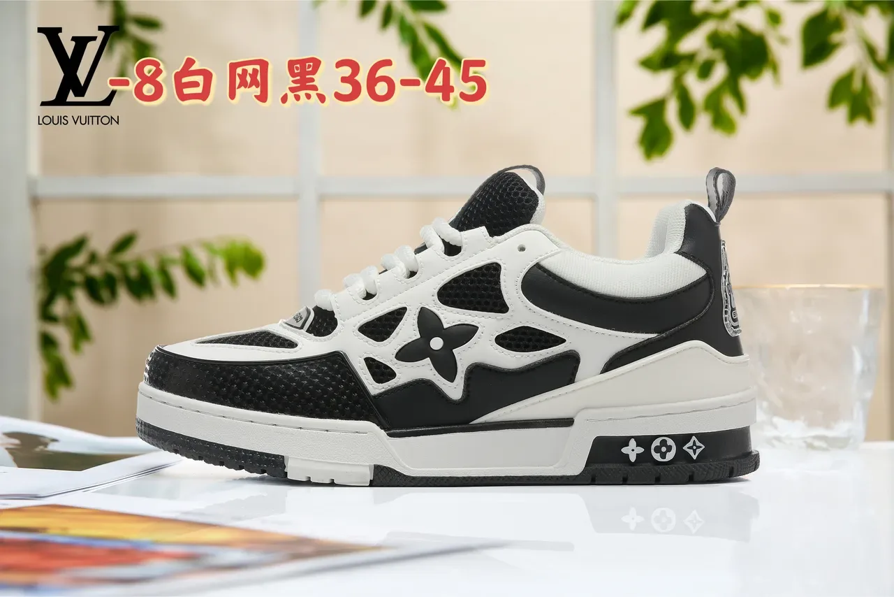 Louis Vuitton LV Trainer أخضر أبيض شكل كثيف لوحات شبكية مثقوبة حذاء نمط حياة 17
