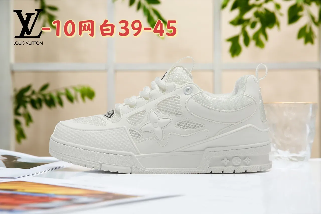 Louis Vuitton LV Trainer أخضر أبيض شكل كثيف لوحات شبكية مثقوبة حذاء نمط حياة 19
