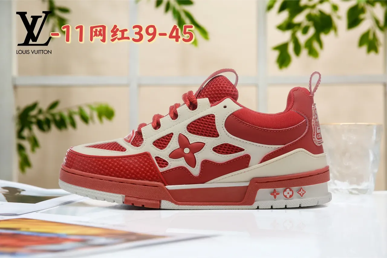 Louis Vuitton LV Trainer أخضر أبيض شكل كثيف لوحات شبكية مثقوبة حذاء نمط حياة 21