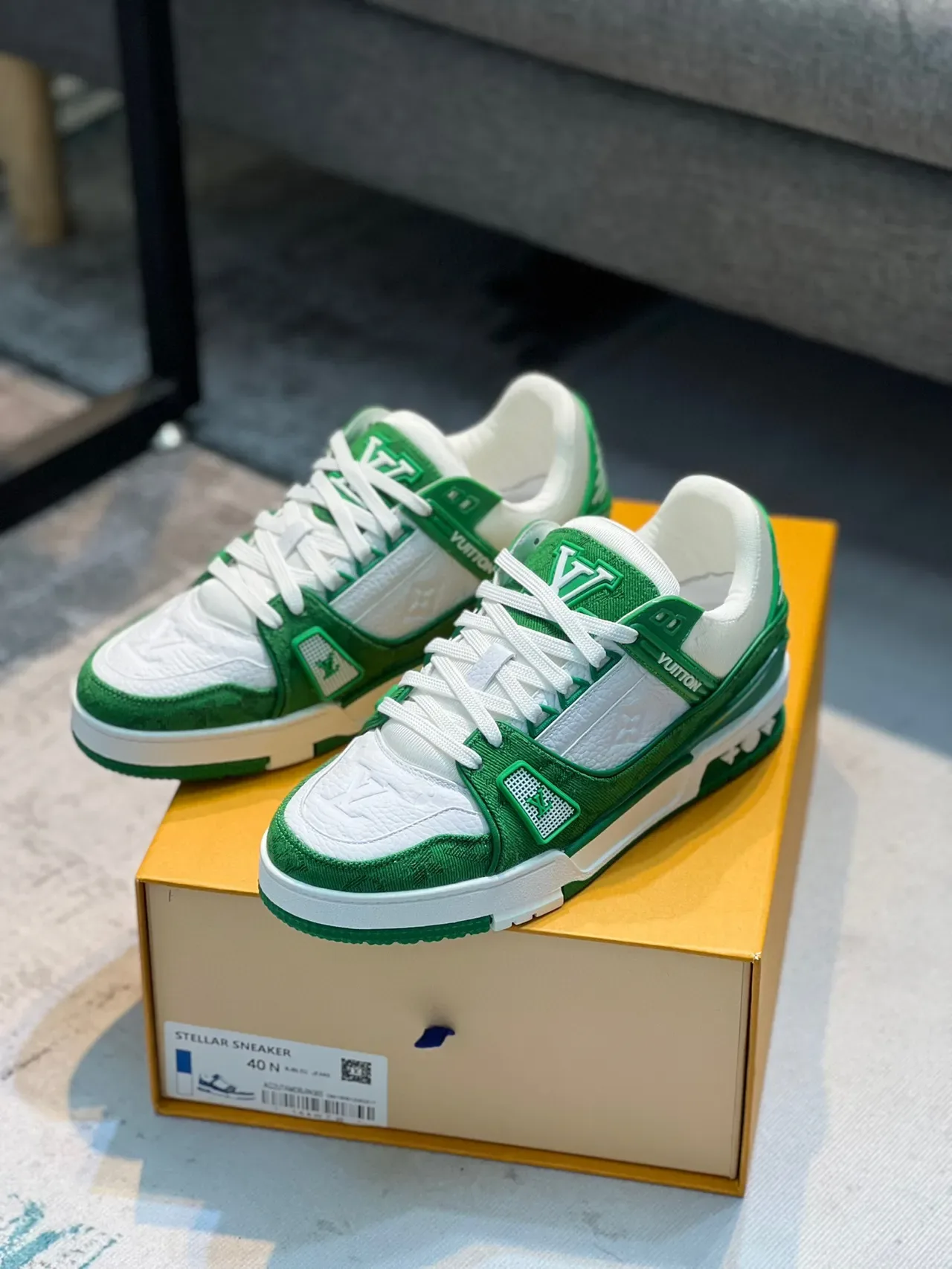 Louis Vuitton LV Trainer Green White Low-Top Monogram-Embossed Lifestyle Sneakers 7