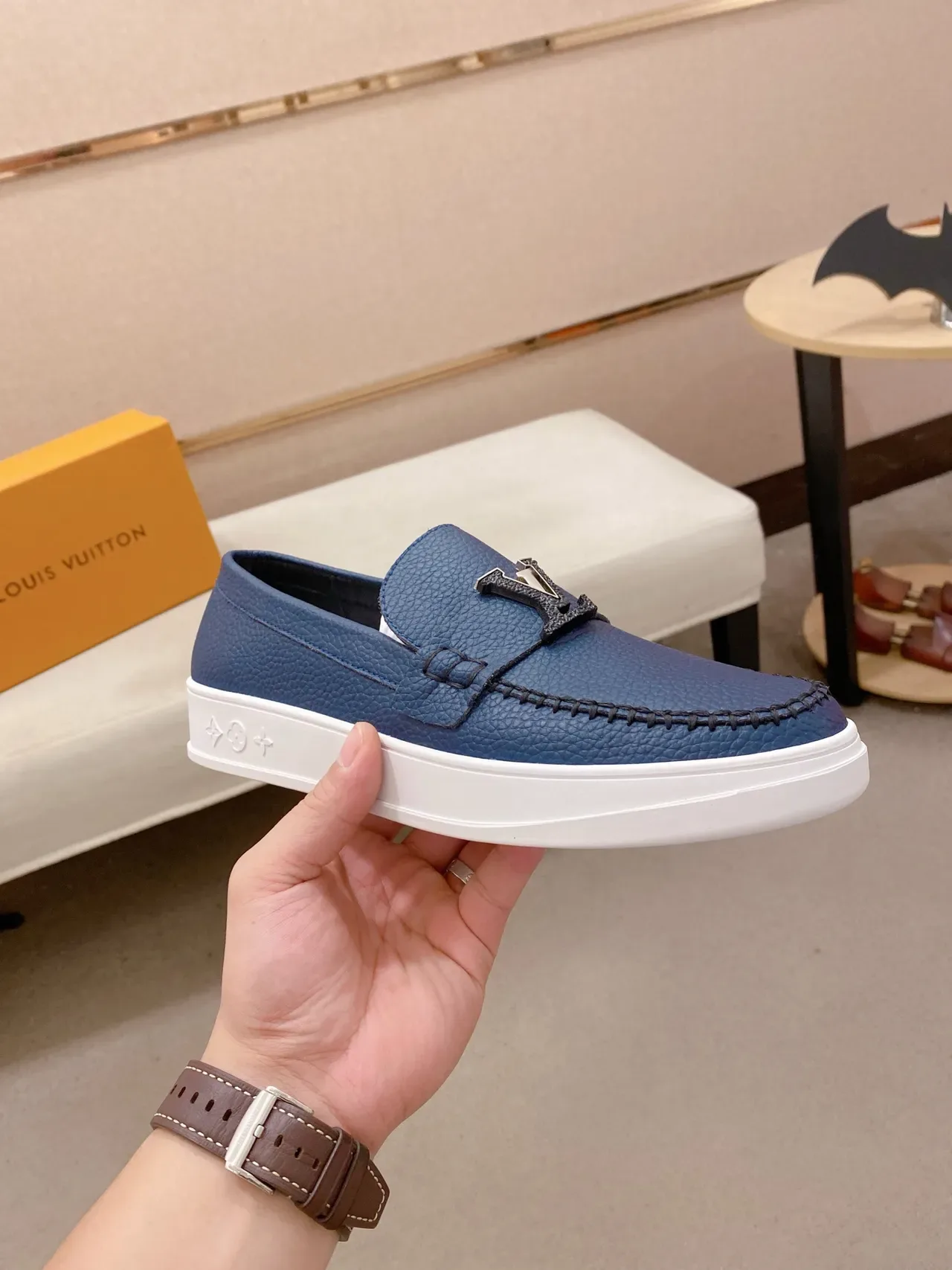Louis Vuitton LV Trainer Loafer Mocassin Bleu Cuir Grainé Plateforme 4