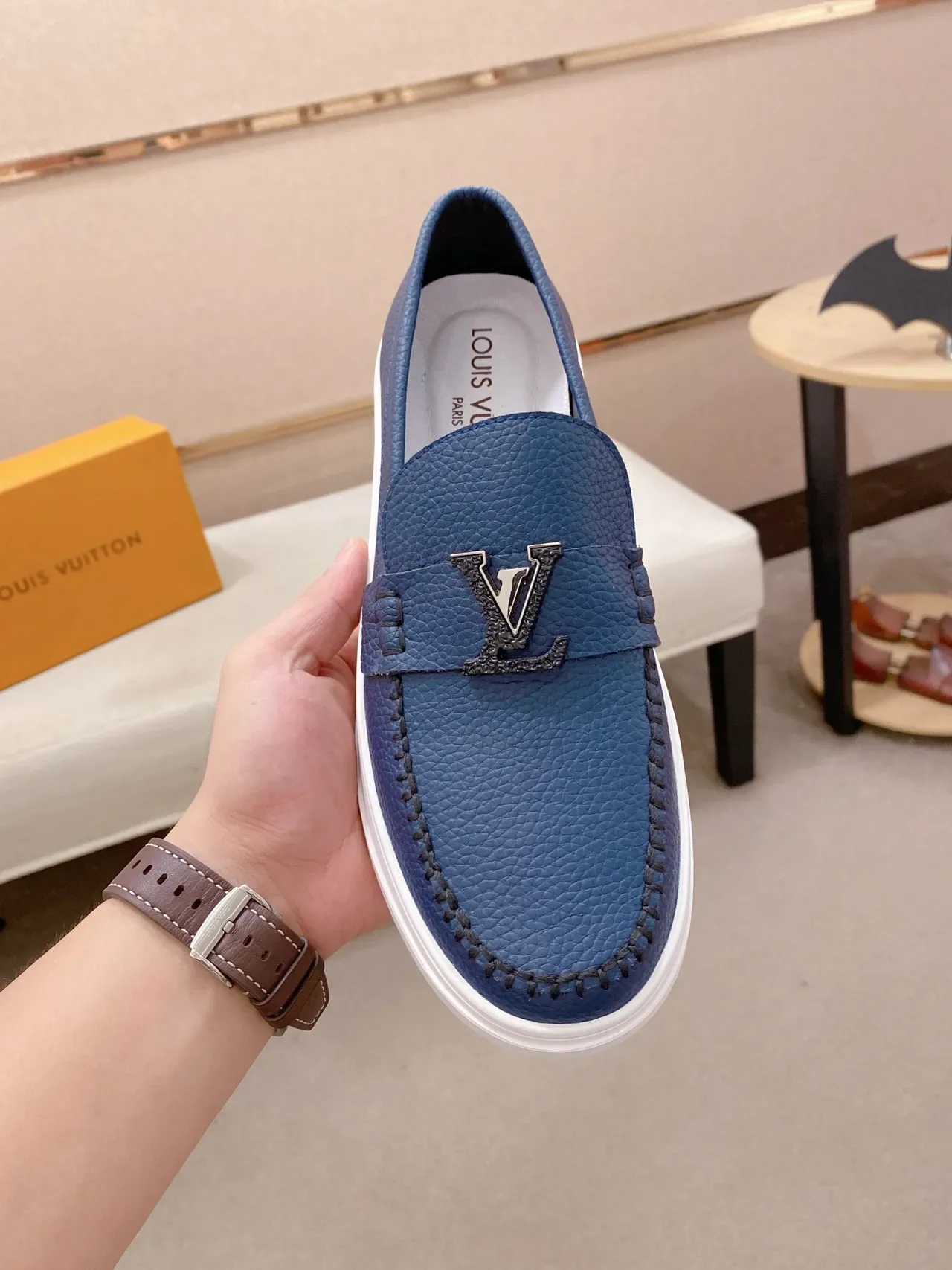 Louis Vuitton LV Trainer Loafer Mocassin Bleu Cuir Grainé Plateforme 5