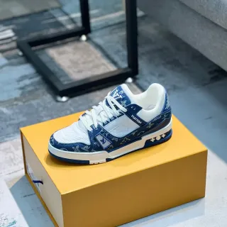 Louis Vuitton LV Trainer Navy White Monogram Jacquard Diseño de Correa en Capas Lifestyle Sneakers