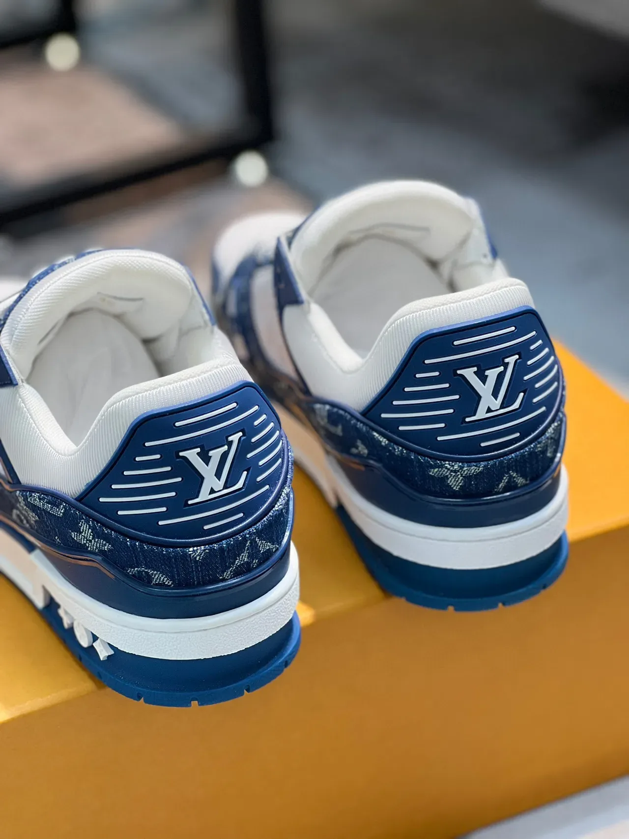 Louis Vuitton LV Trainer Navy White Monogram Jacquard Layered Strap Design Lifestyle Sneakers 2