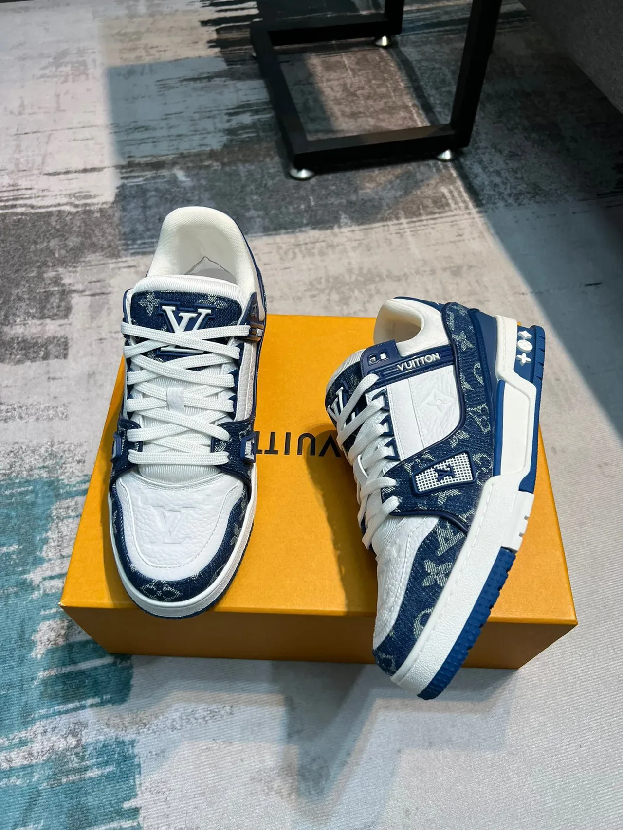 Louis Vuitton LV Trainer Navy White Monogram Jacquard Layered Strap Design Lifestyle Sneakers 4
