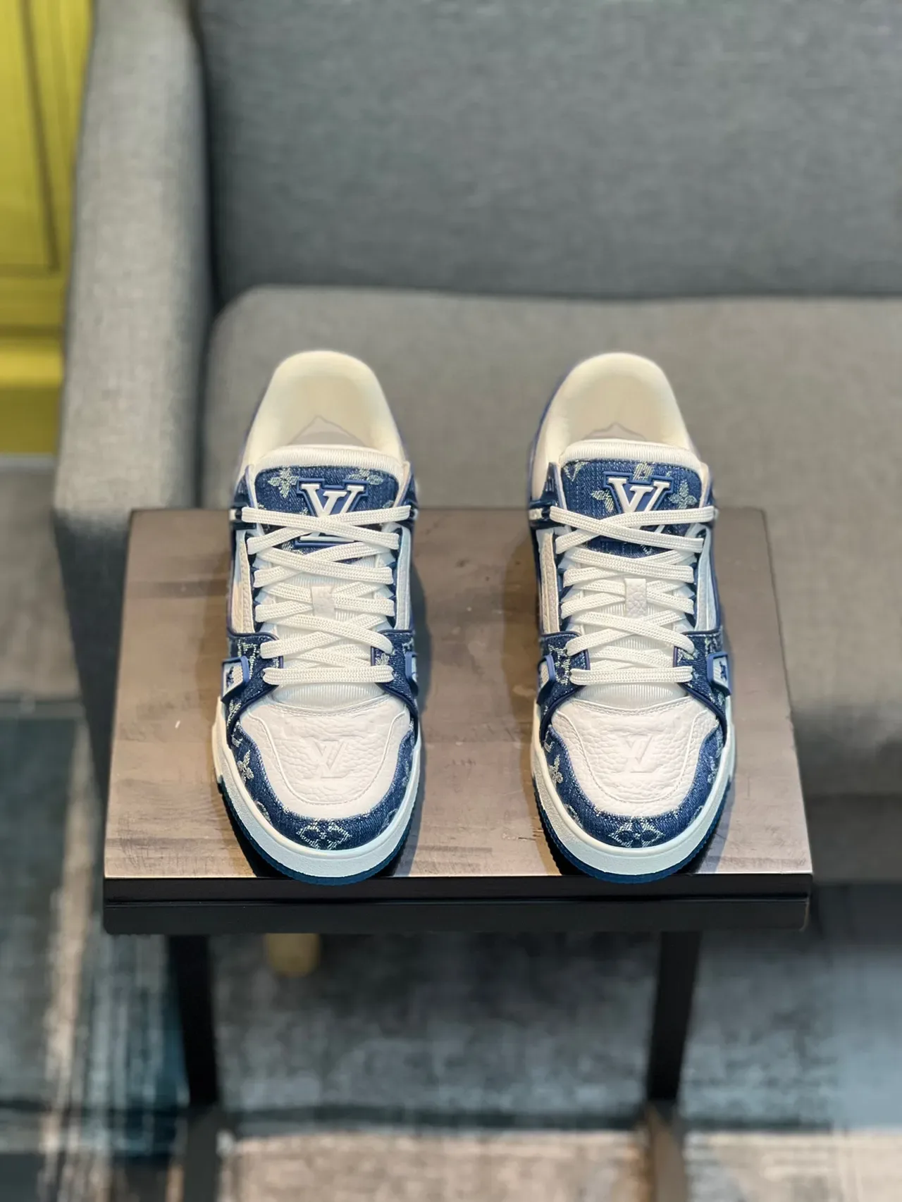 Louis Vuitton LV Trainer Navy White Monogram Jacquard Layered Strap Design Lifestyle Sneakers 6