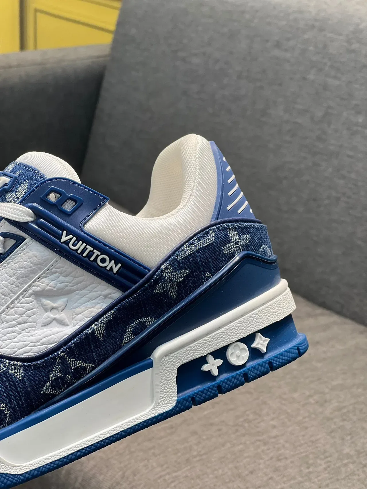 Louis Vuitton LV Trainer Navy White Monogram Jacquard Layered Strap Design Lifestyle Sneakers 7
