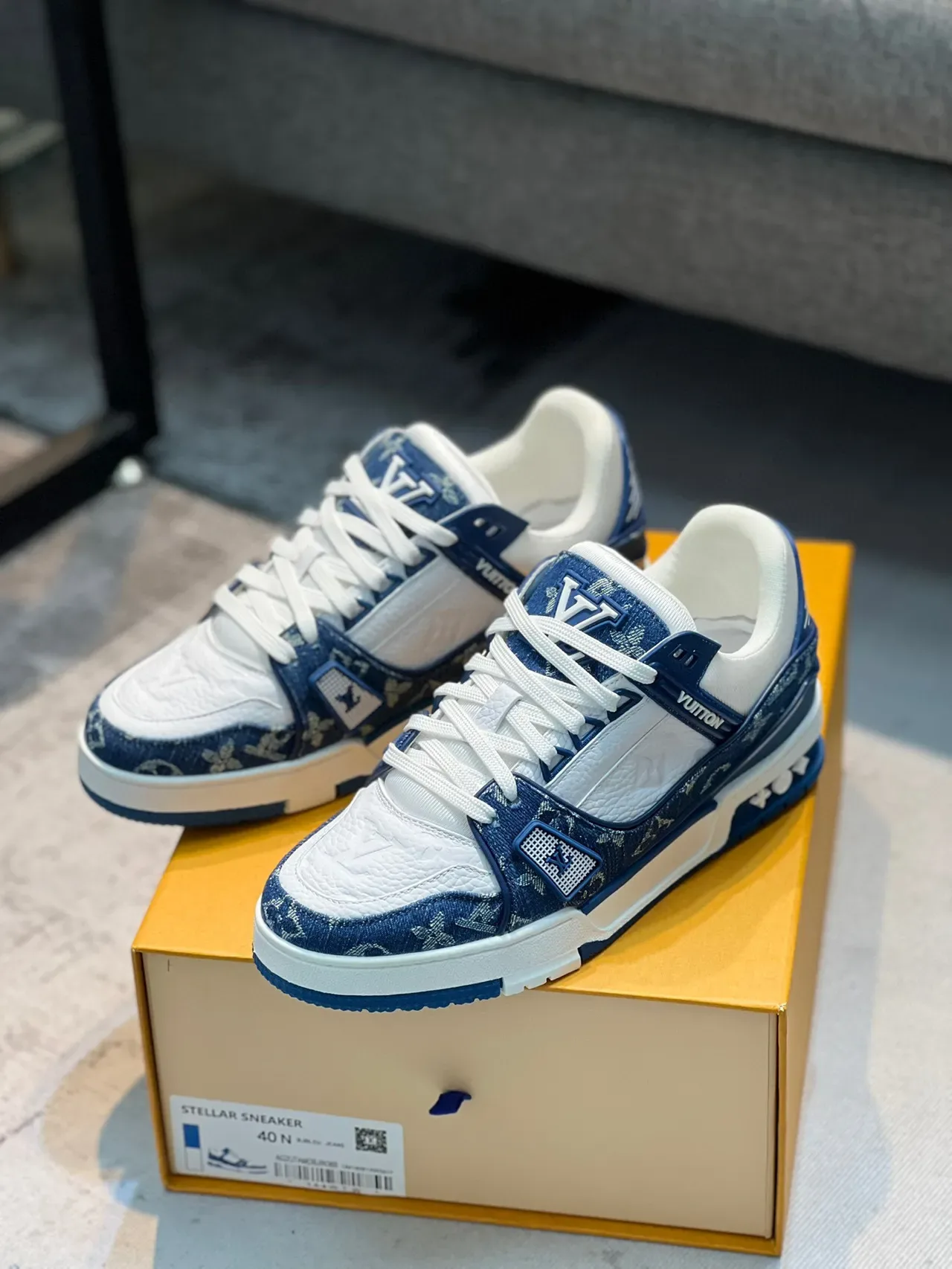 Louis Vuitton LV Trainer Navy White Monogram Jacquard Layered Strap Design Lifestyle Sneakers 8