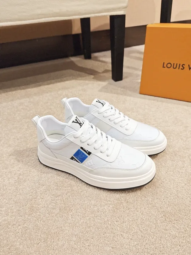 Louis Vuitton LV Trainer White Blue Monogram-Embossed Leather Low-Top Lace-Up Lifestyle Sneakers 4