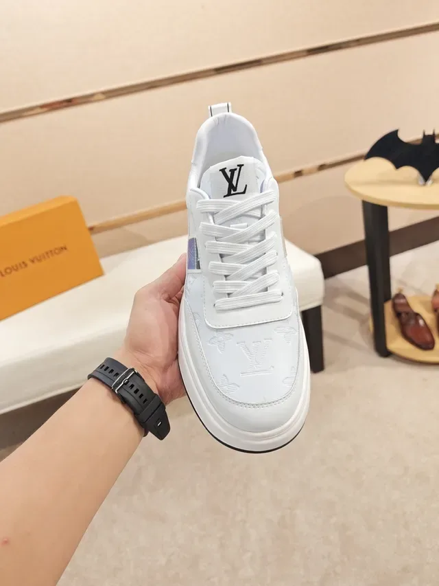 Louis Vuitton LV Trainer White Blue Monogram-Embossed Leather Low-Top Lace-Up Lifestyle Sneakers 5