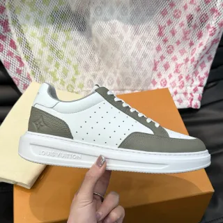 Louis Vuitton LV Trainer Zapatos Lifestyle Blanco Gris Cuero Perforado Dos Tonos